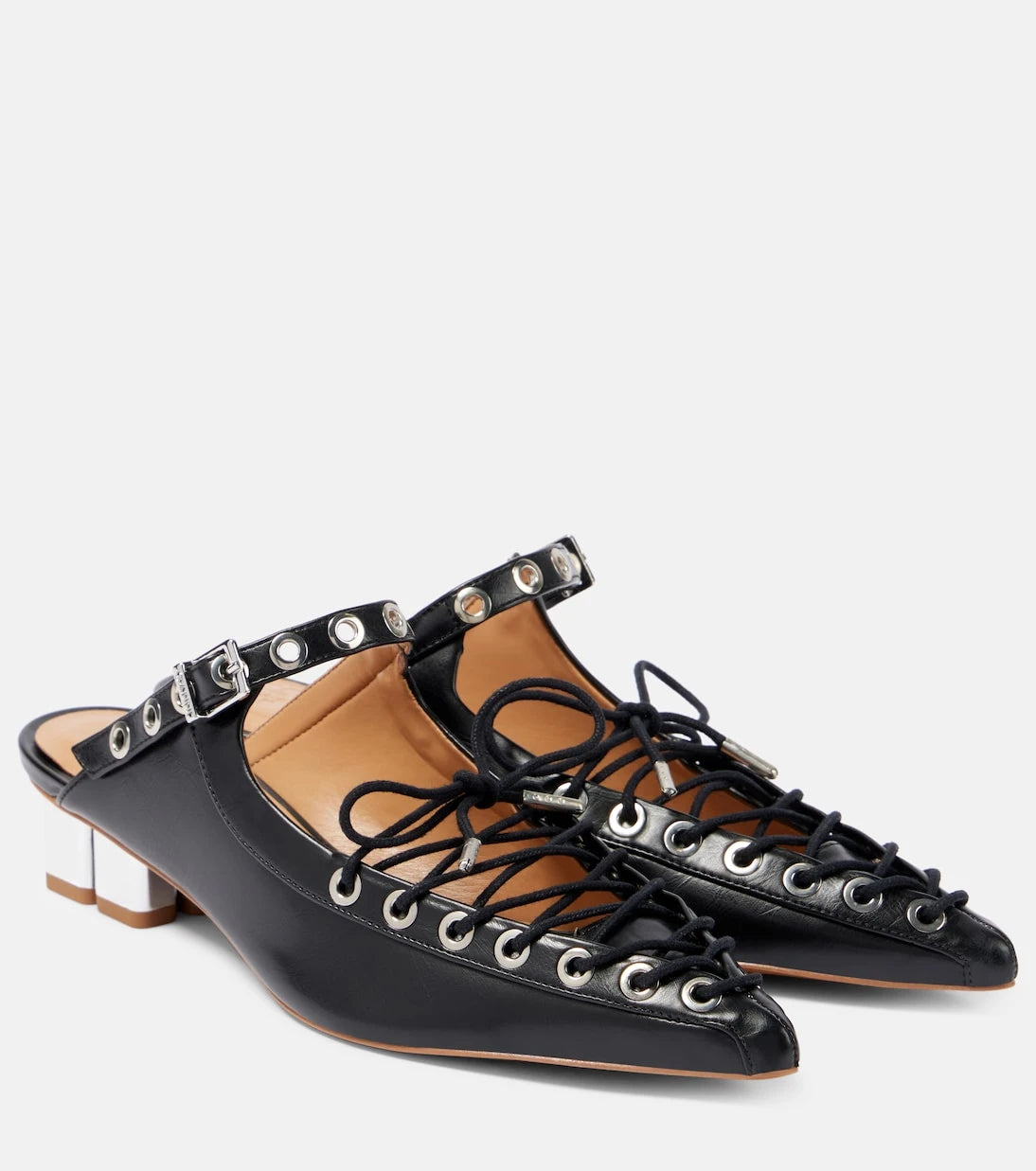 Ganni - Faux leather lace-up mules