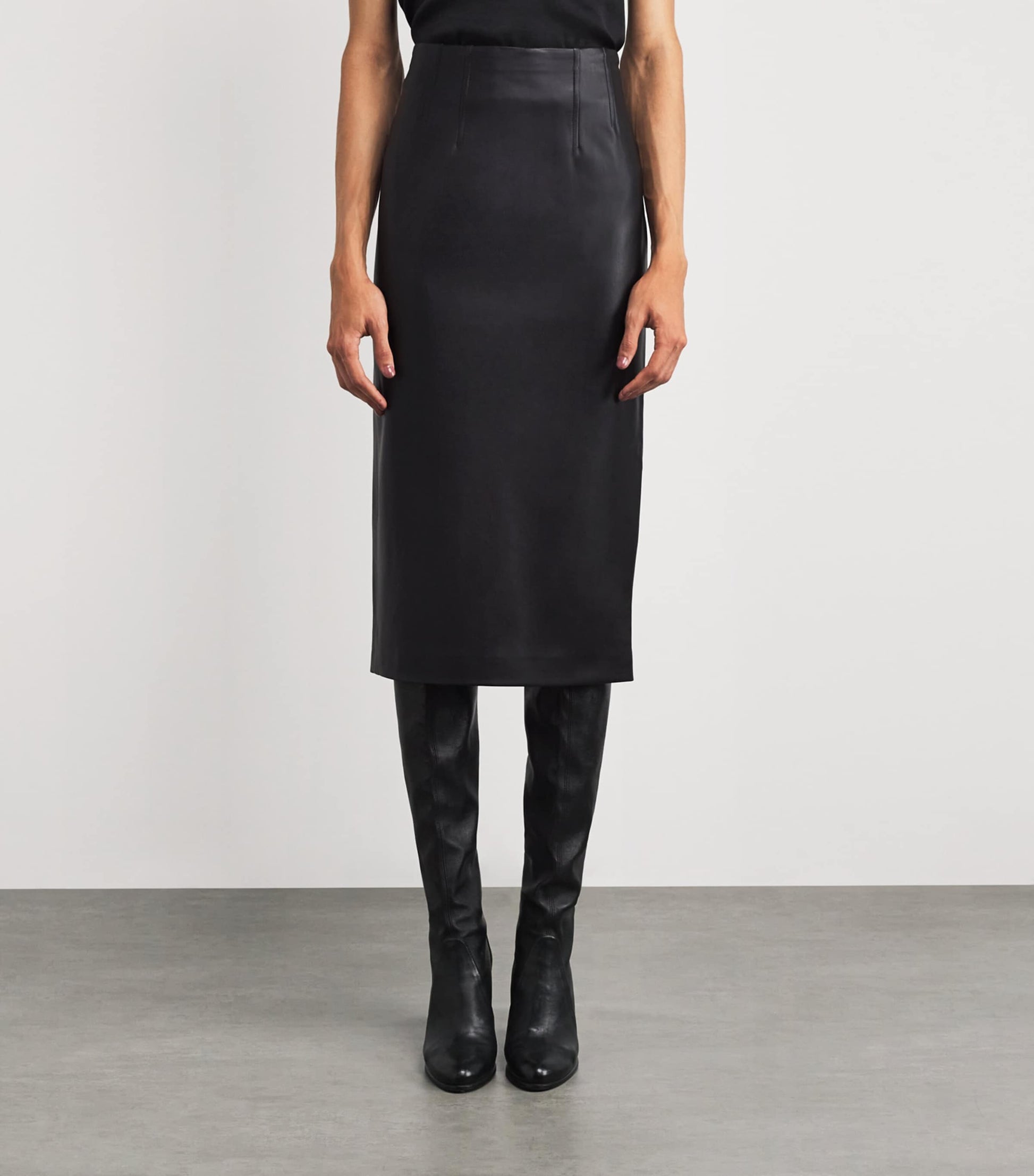 Faux Leather Holmes Midi Skirt BLACK