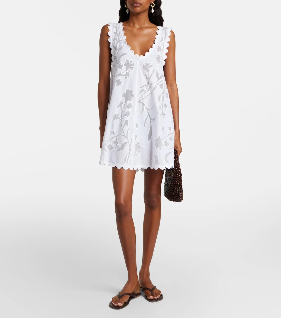 Juliet Dunn - Embroidered scalloped cotton minidress