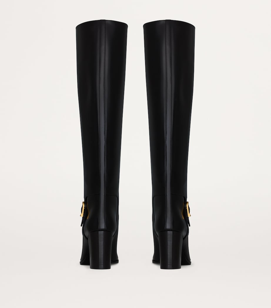Saint Laurent Black Leather Knee-High Boots 75