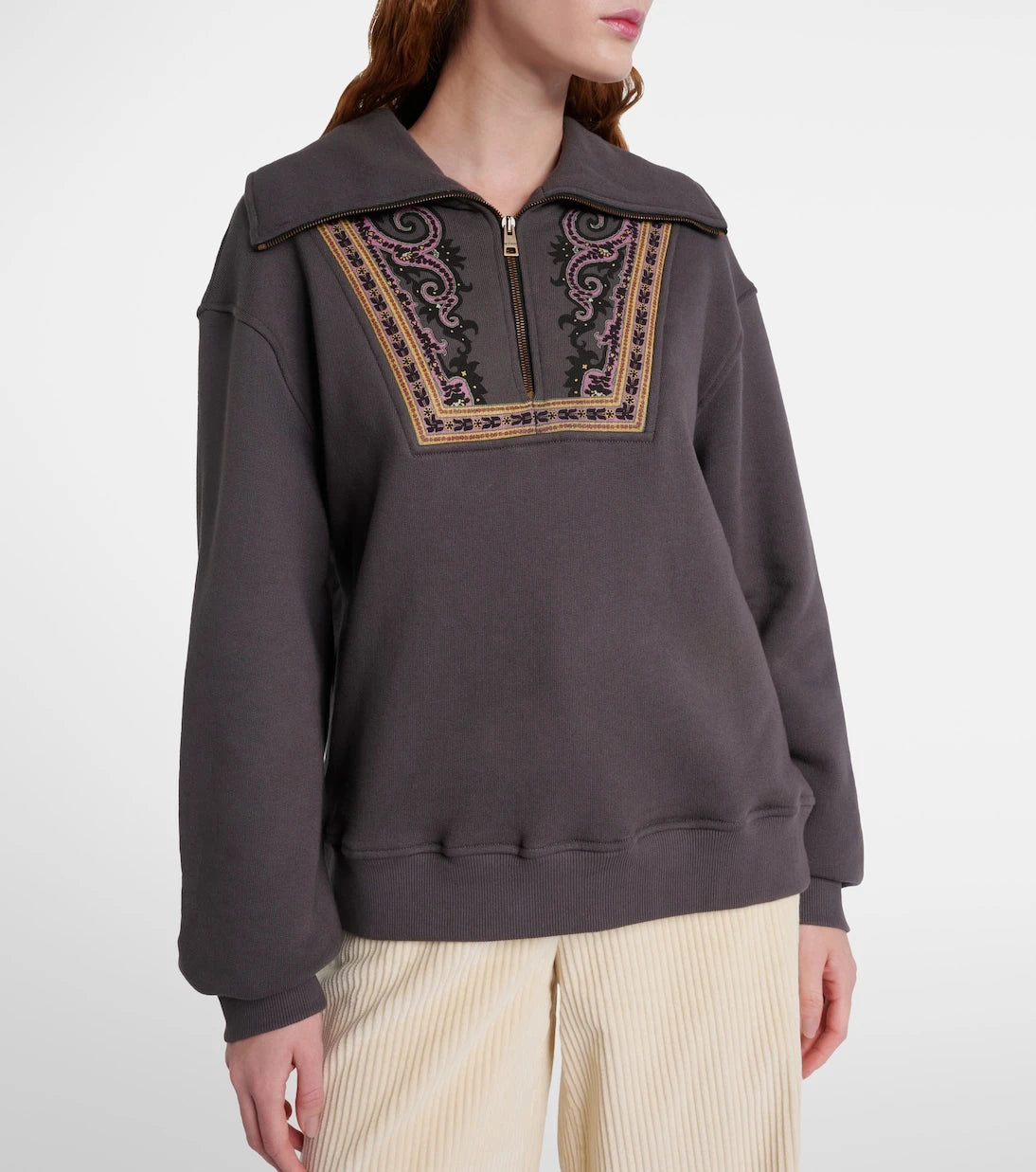 Etro - سويت شيرت قطني مطبوع بنصف سحاب