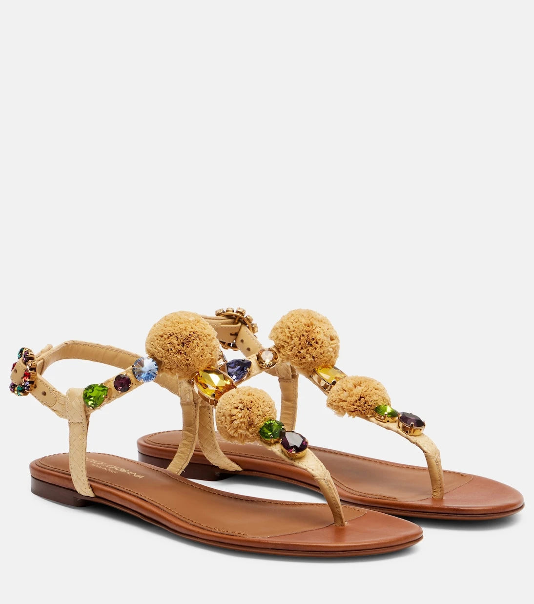 Dolce&Gabbana - Süslü hasır efektli parmak arası sandalet