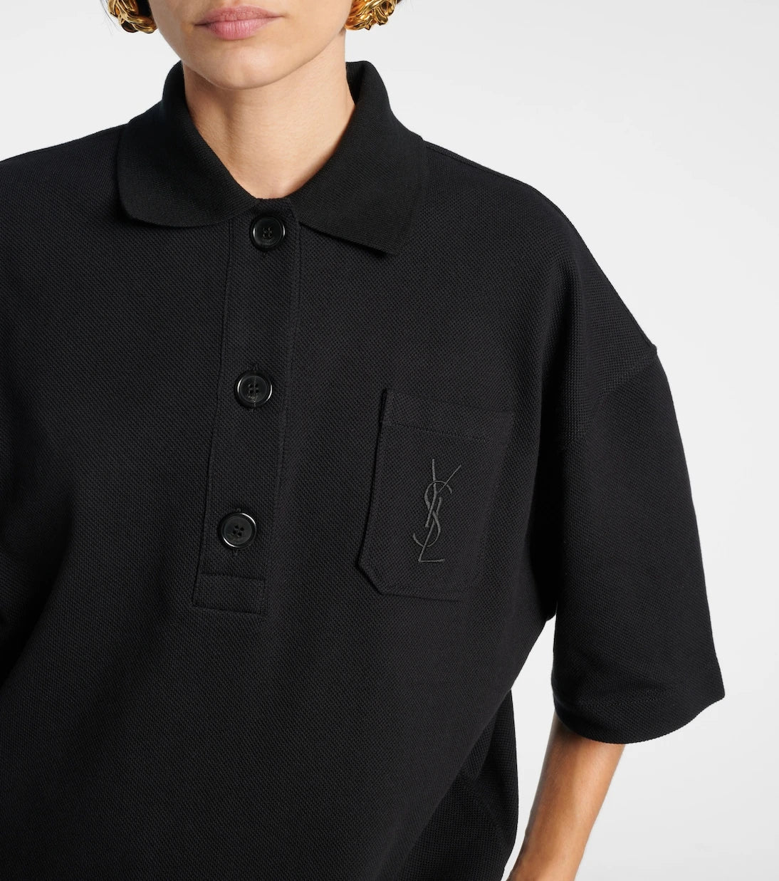 Saint Laurent - Embroidered oversized cotton polo shirt