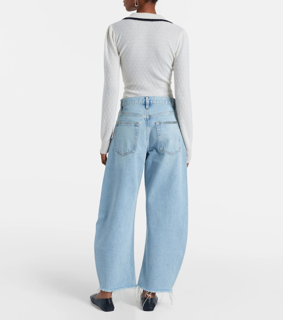 بنطلون جينز Frame - Bubble Crop بقصة أرجل واسعة وخصر عالٍ