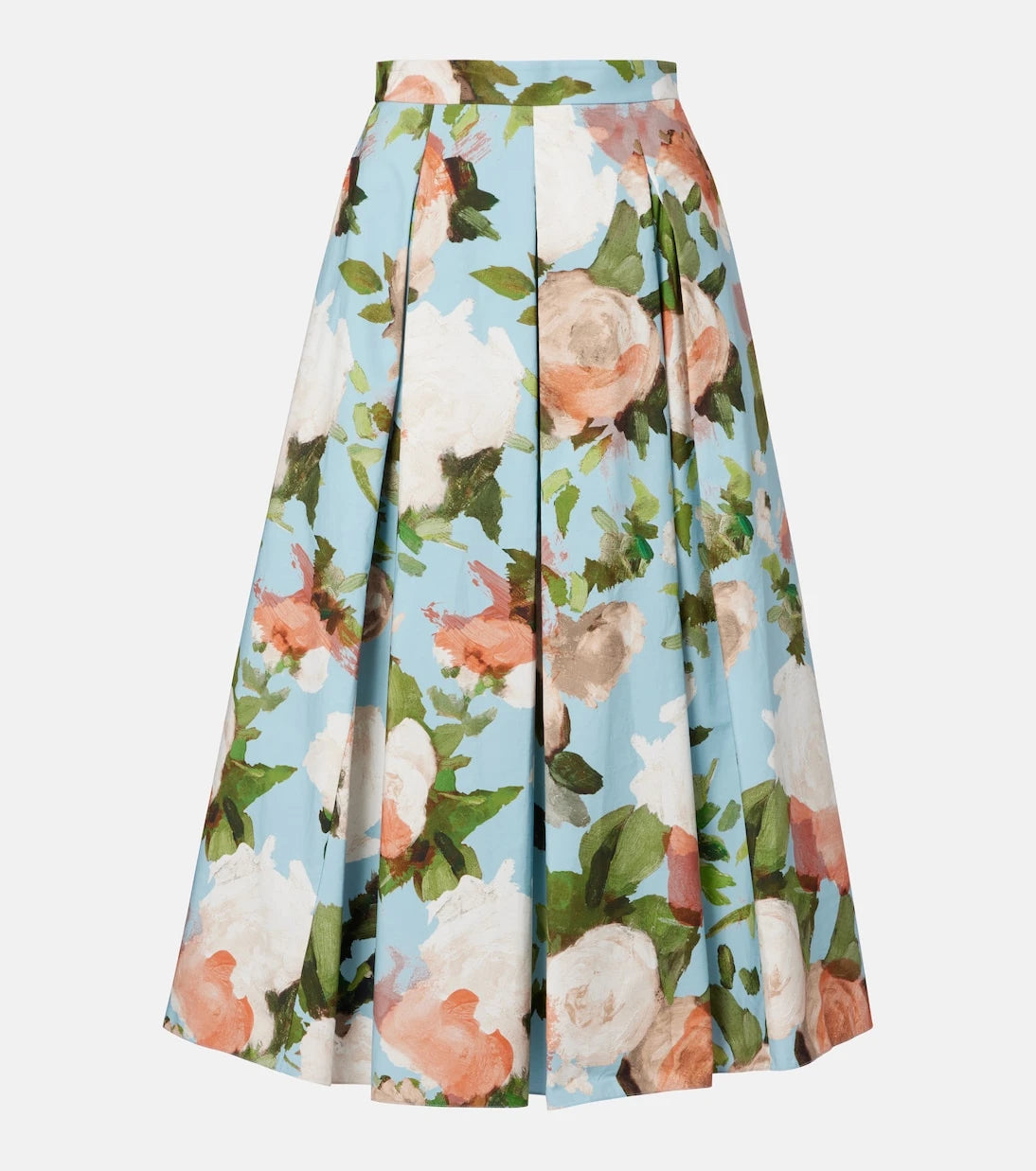 Erdem - Floral pleated cotton midi skirt
