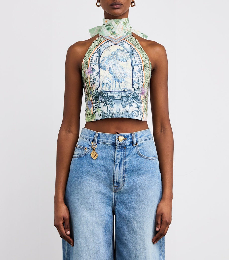 Blue Linen Jardim Party Halterneck Top