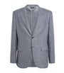 Blue Wool-Silk Houndstooth Check Blazer