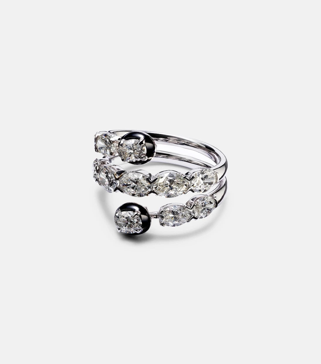 Kamyen - 18kt white gold and enamel ring with diamonds