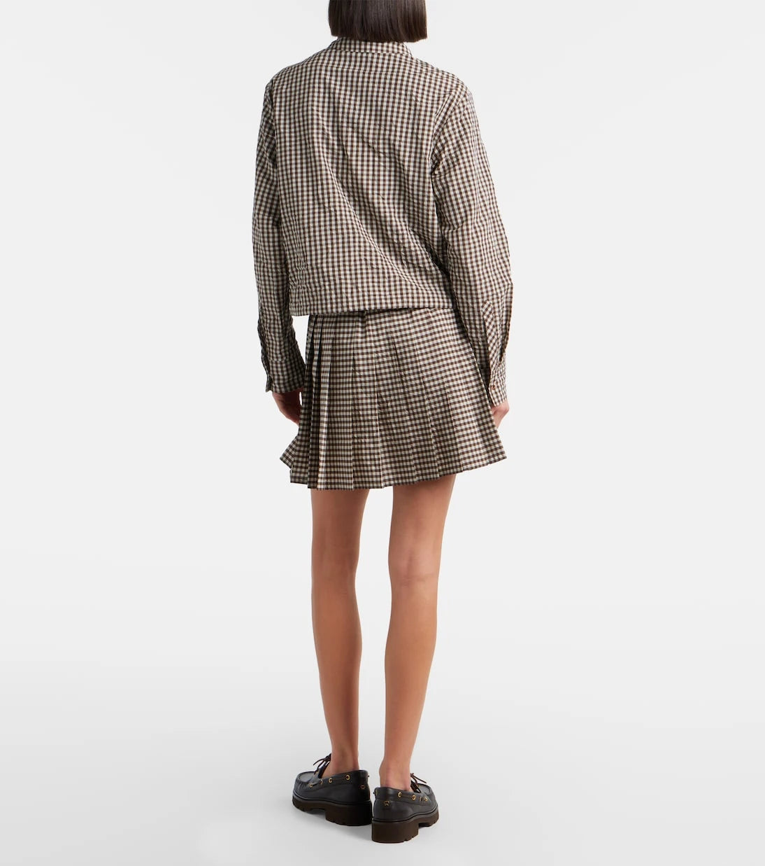 Moncler - Pleated gingham cotton-blend miniskirt