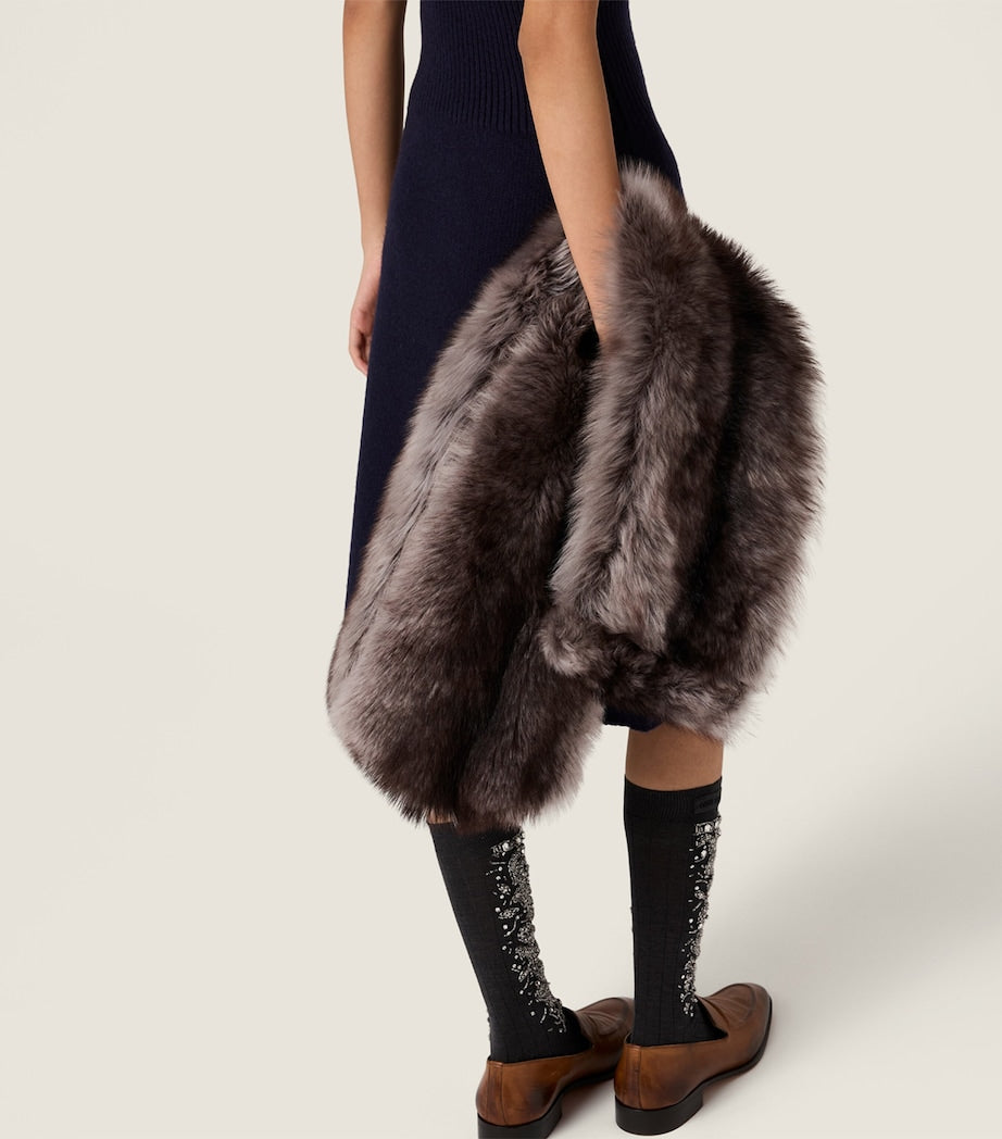 Miu Miu Blue Wool Knit Midi Dress