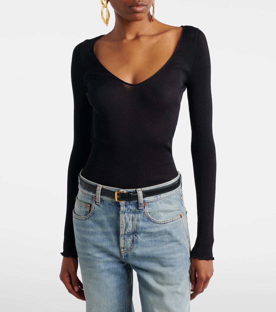Saint Laurent - Ribbed-knit silk top