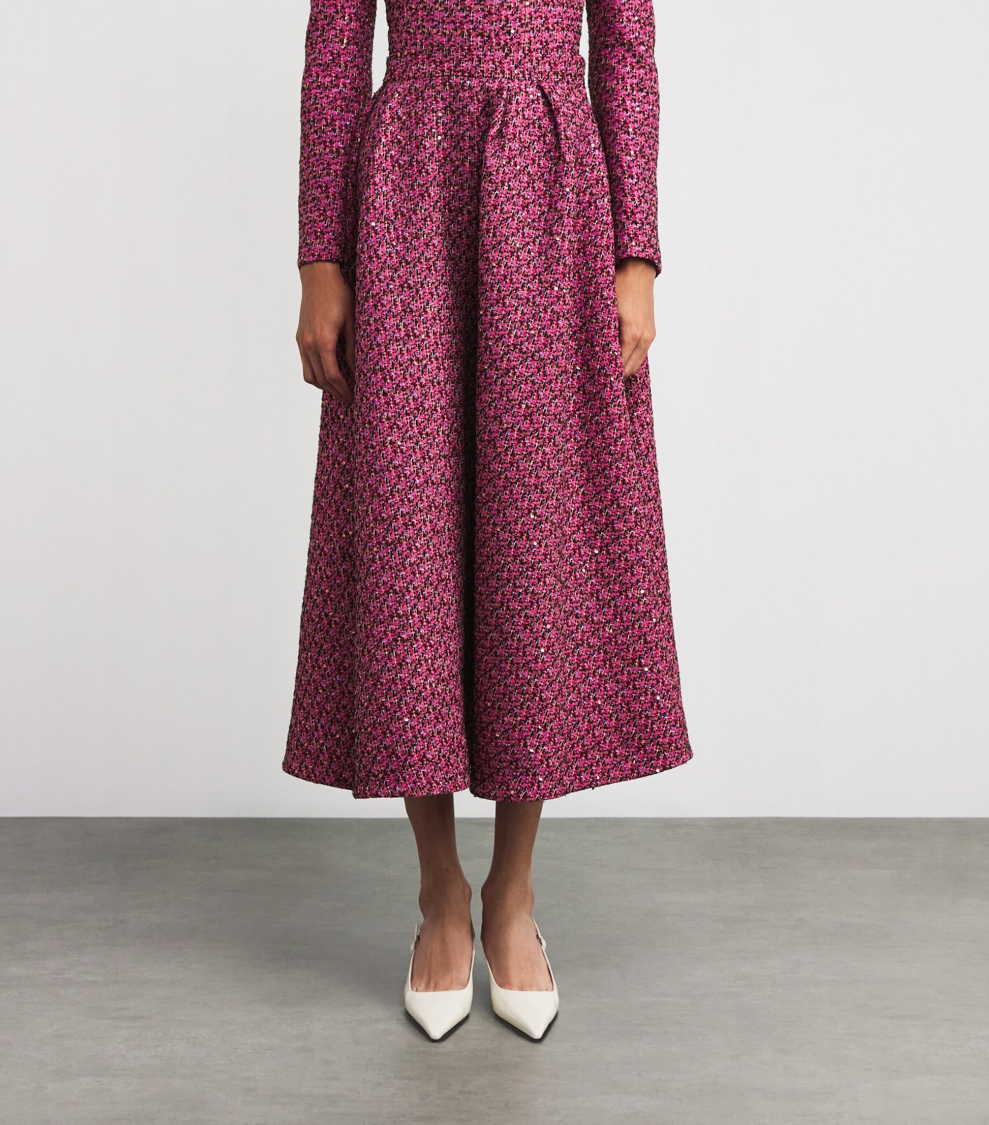 Wool-Blend Tweed Embellished Midi Skirt