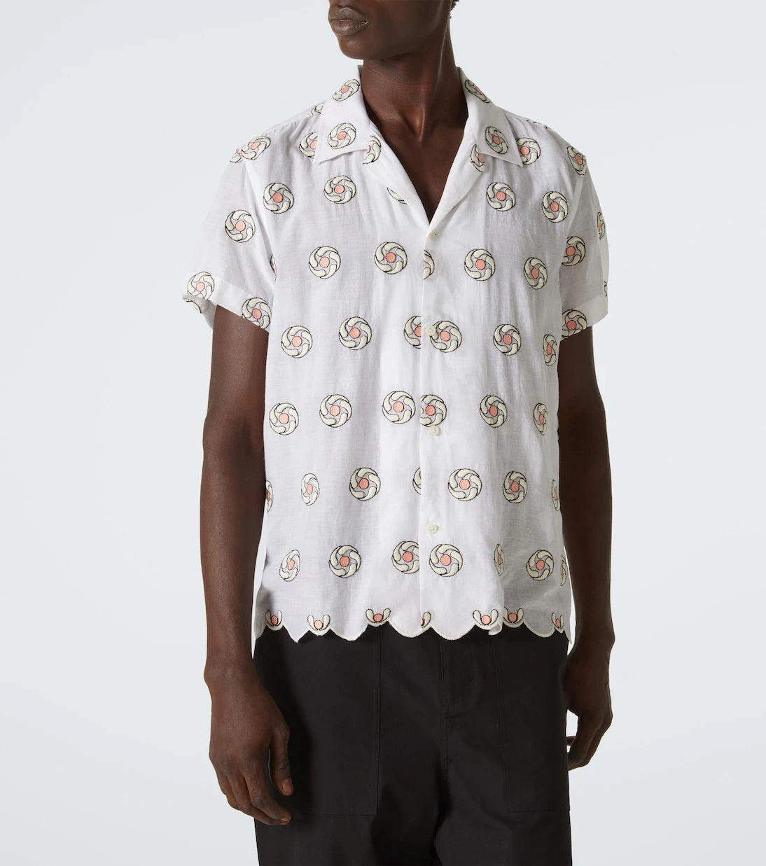 Bode - Floral Aperture scalloped cotton shirt