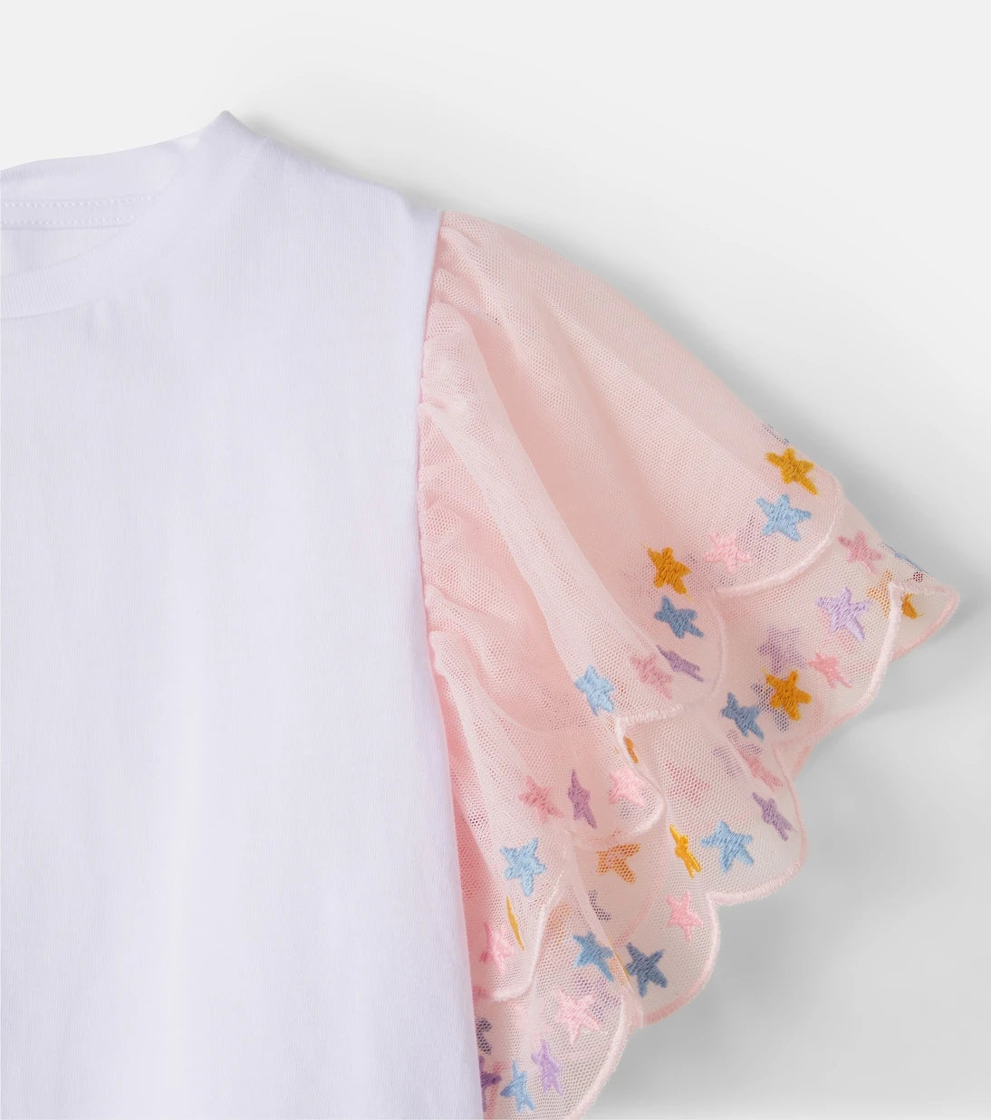 Stella McCartney Kids - Embroidered tulle-trimmed cotton top