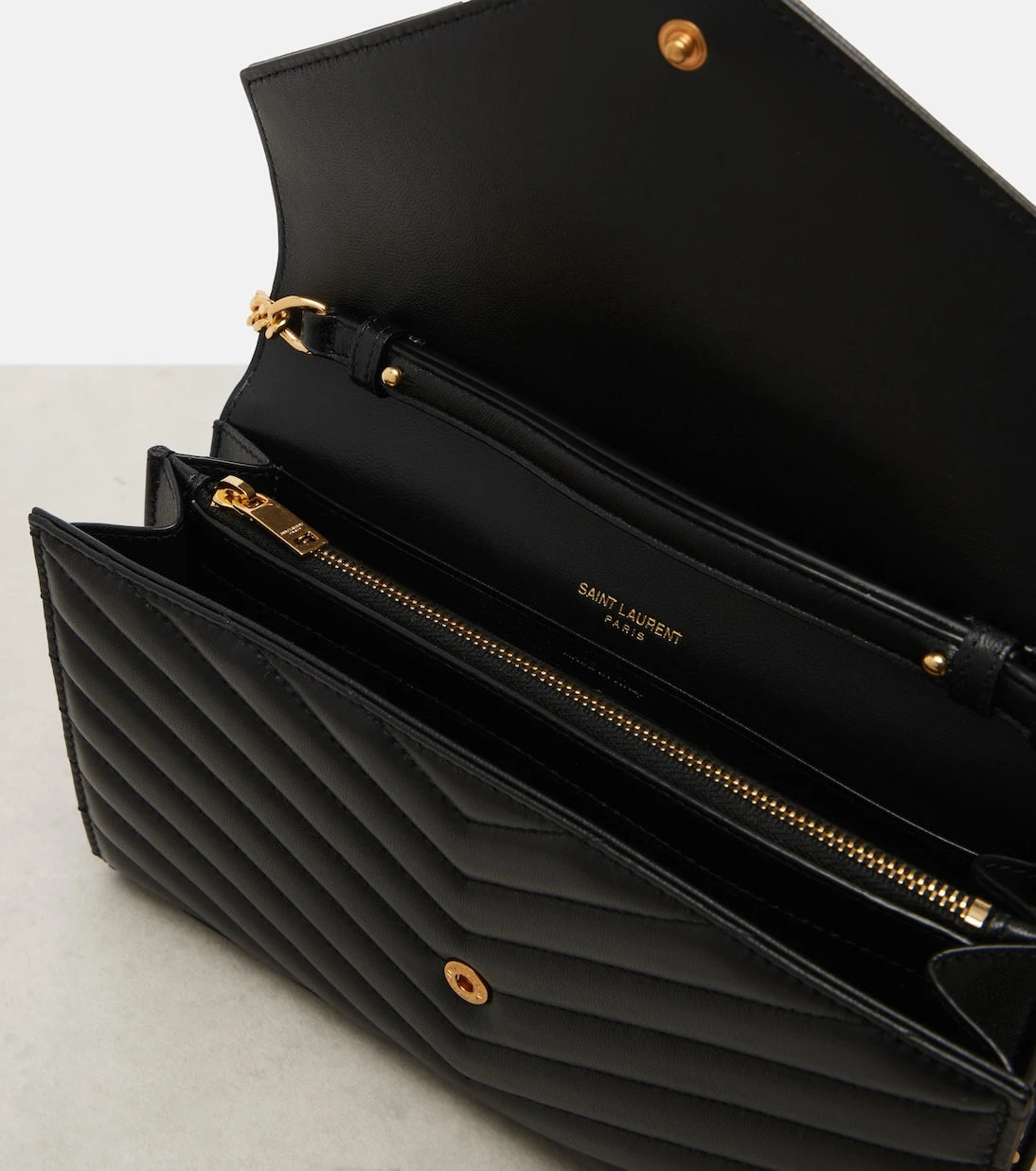 Saint Laurent - Cassandre matelassé leather wallet on chain