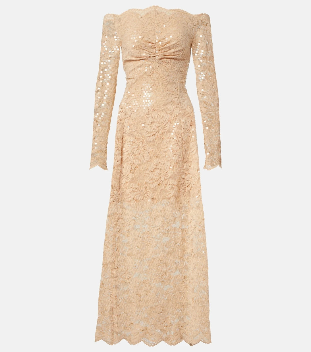 Rabanne - Sequined off-shoulder lace maxi dress
