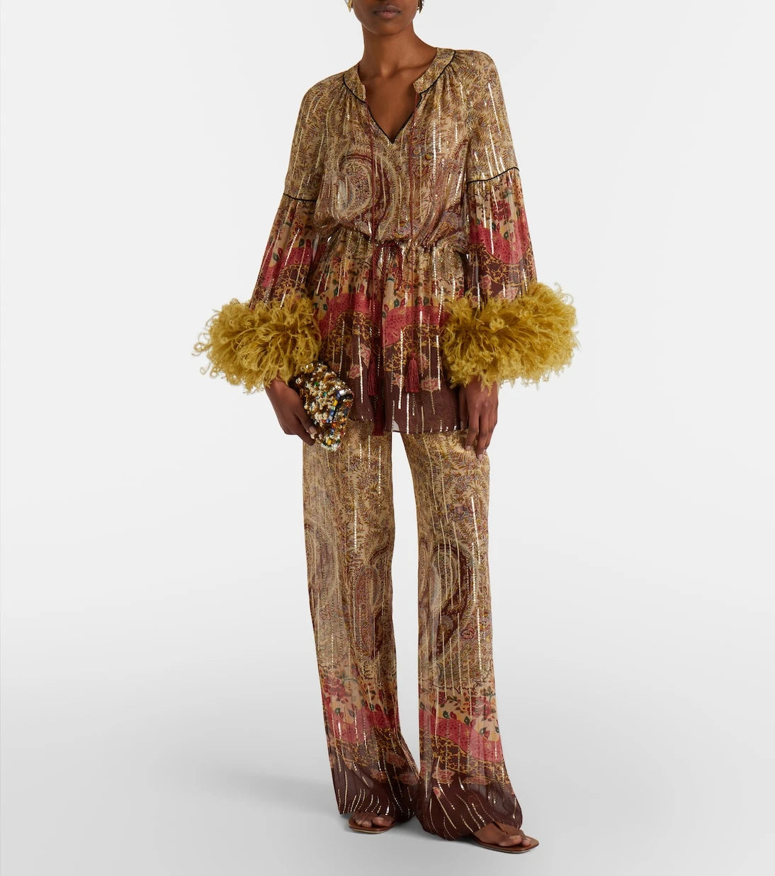 Valentino - Printed silk-blend wide-leg pants