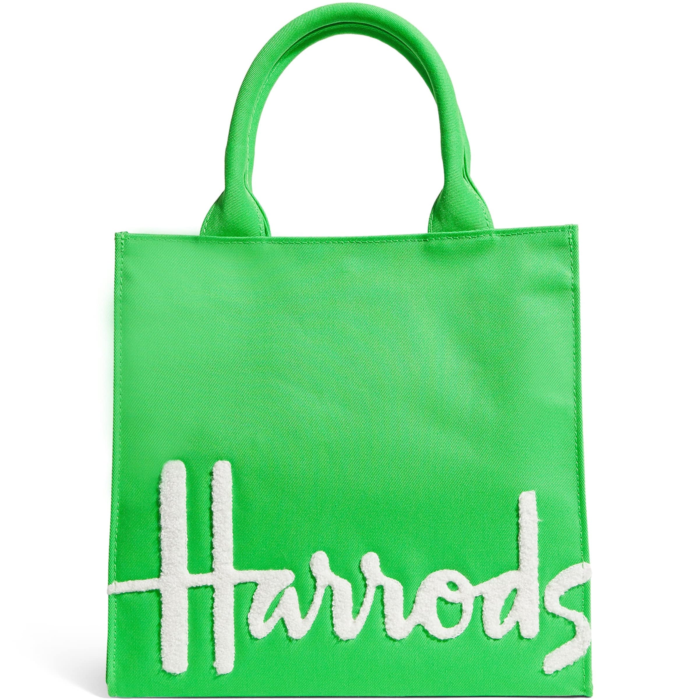 Harrods Green Small Cotton Logo Tote Bag