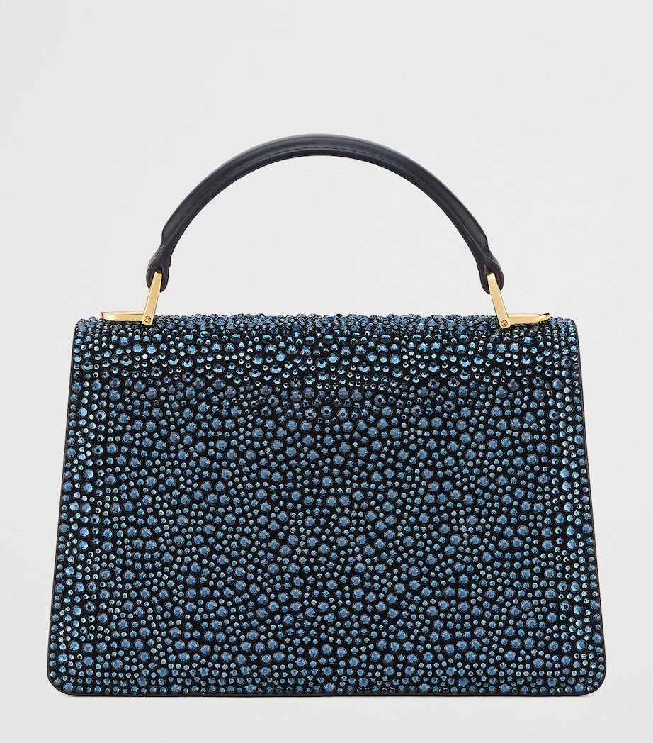 Blue Mini Crystal-Embellished Suede Serpenti Forever Top-Handle Bag