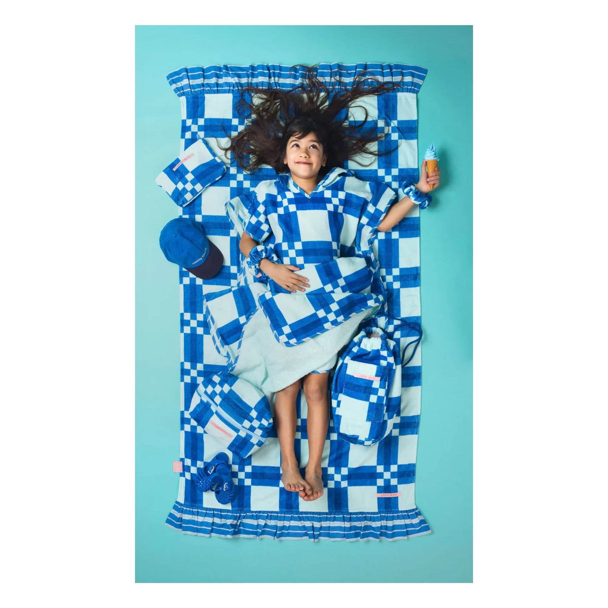 Jera Mini - Beach Towel Ruffles Tiles Terrycloth | Blue