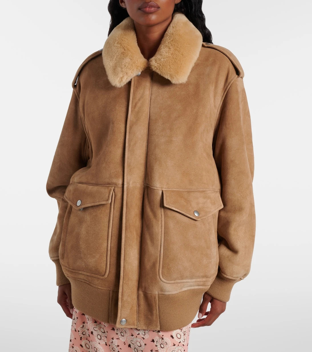 Prada - Shearling-trimmed suede jacket