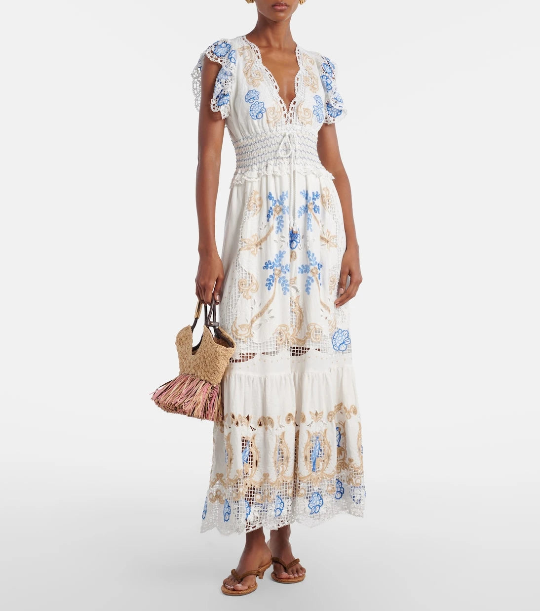 Farm Rio - Embroidered linen-blend maxi dress