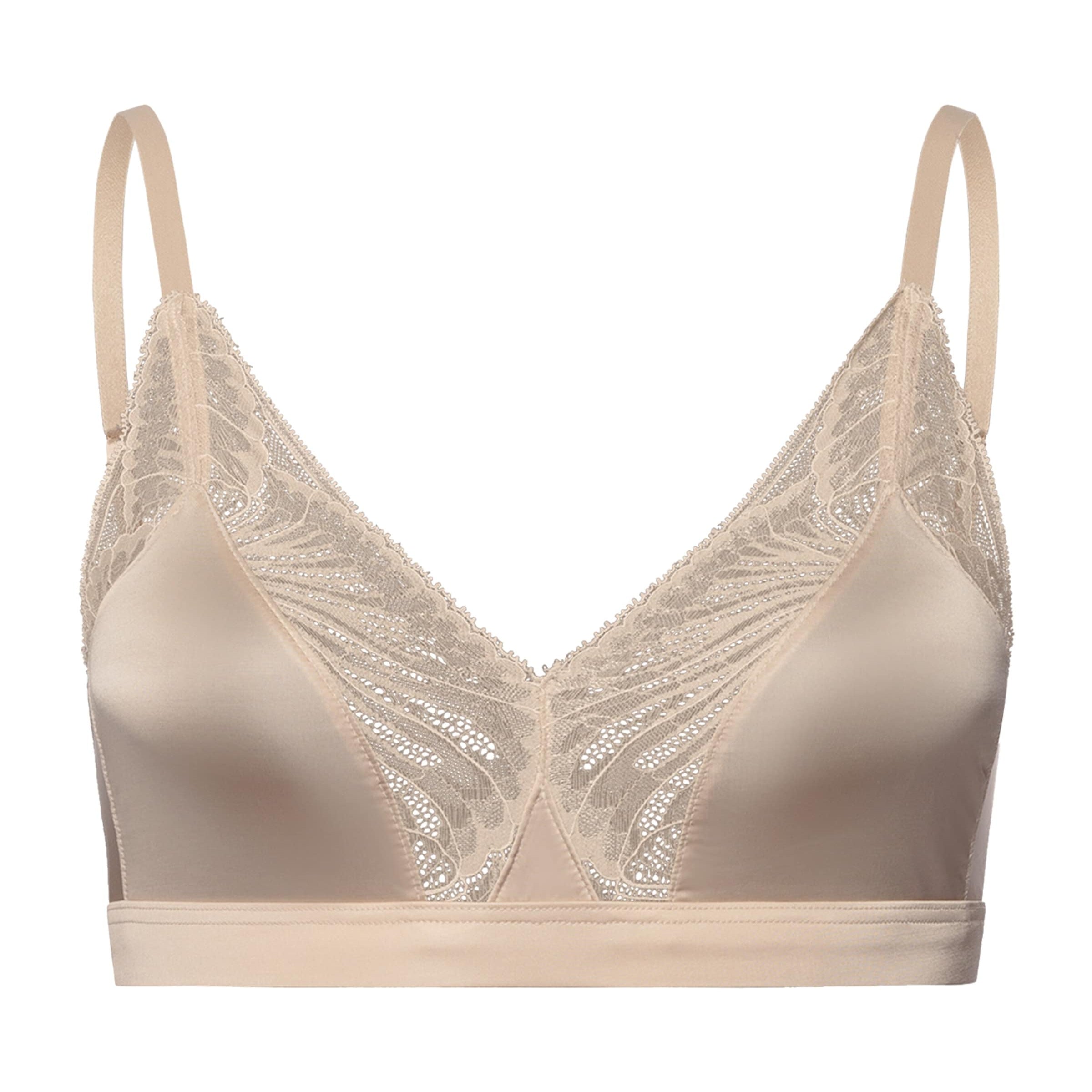 Hanro Beige Satin Lace-Trim Lilith Bra
