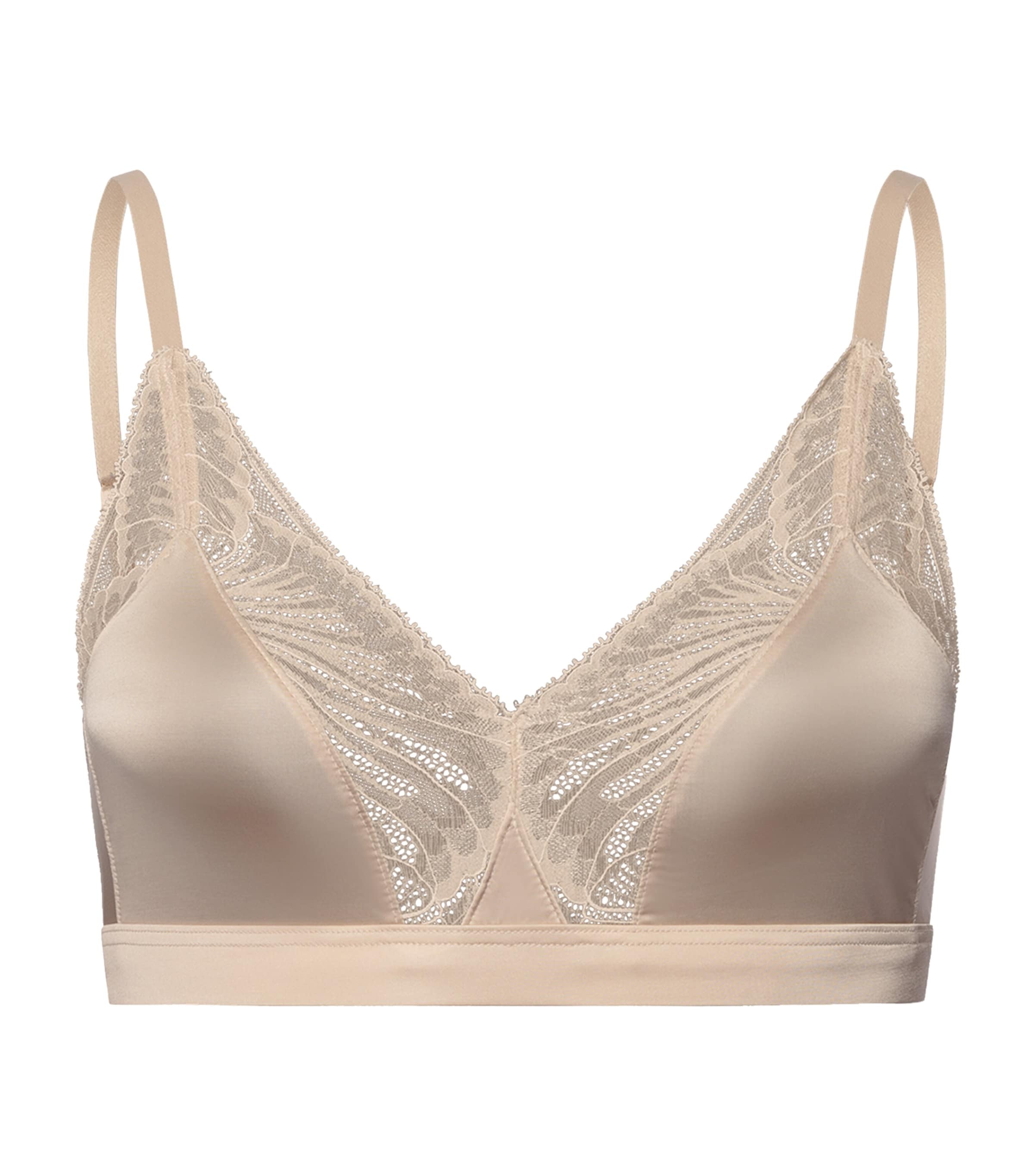 Hanro Beige Satin Lace-Trim Lilith Bra
