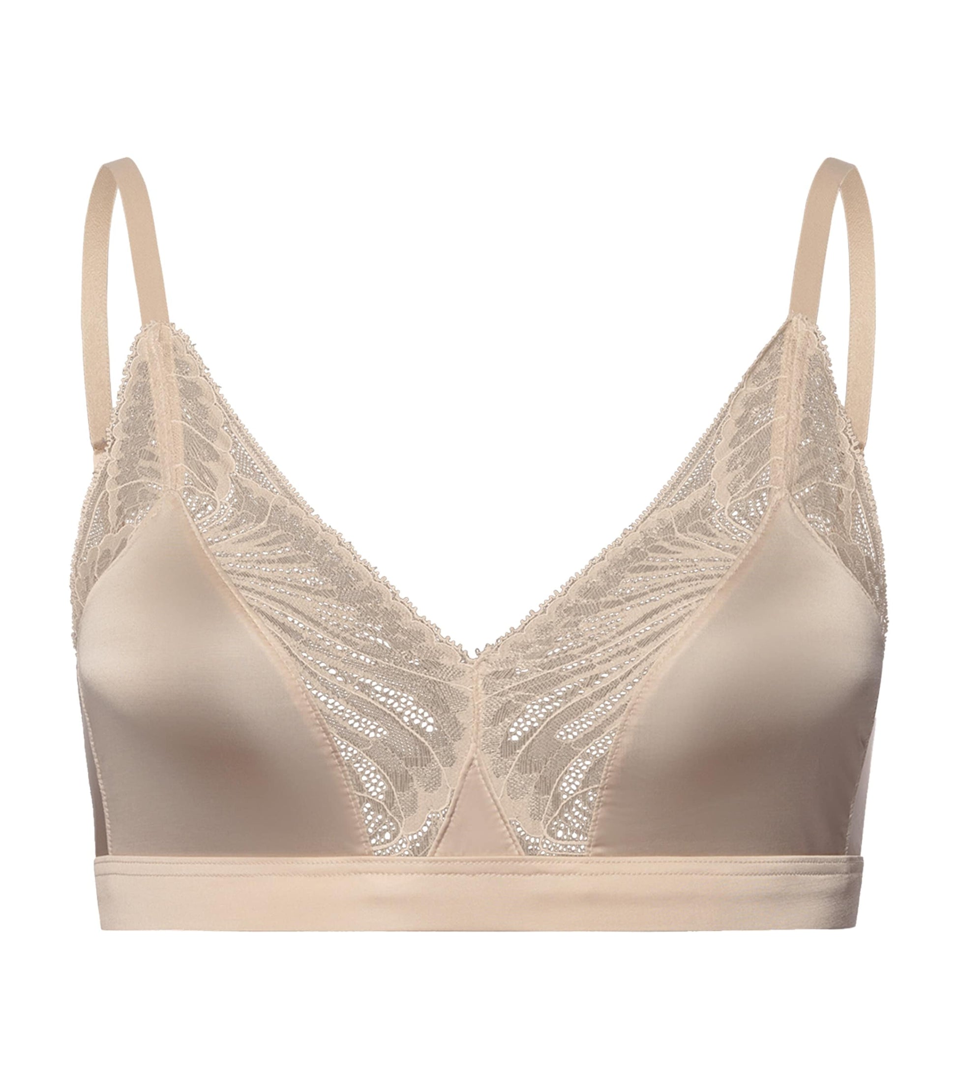 Hanro Beige Satin Lace-Trim Lilith Bra