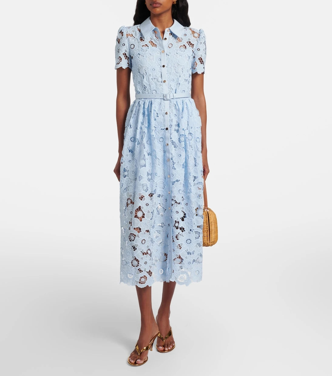 Self-Portrait - Belted lace shirt dress