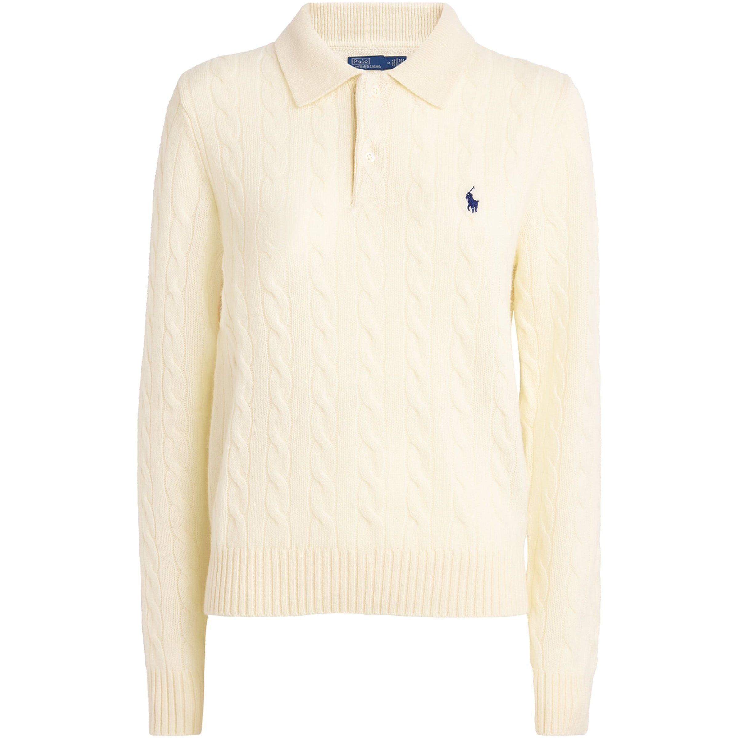 Ivory Wool-Cashmere Cable-Knit Polo Sweater