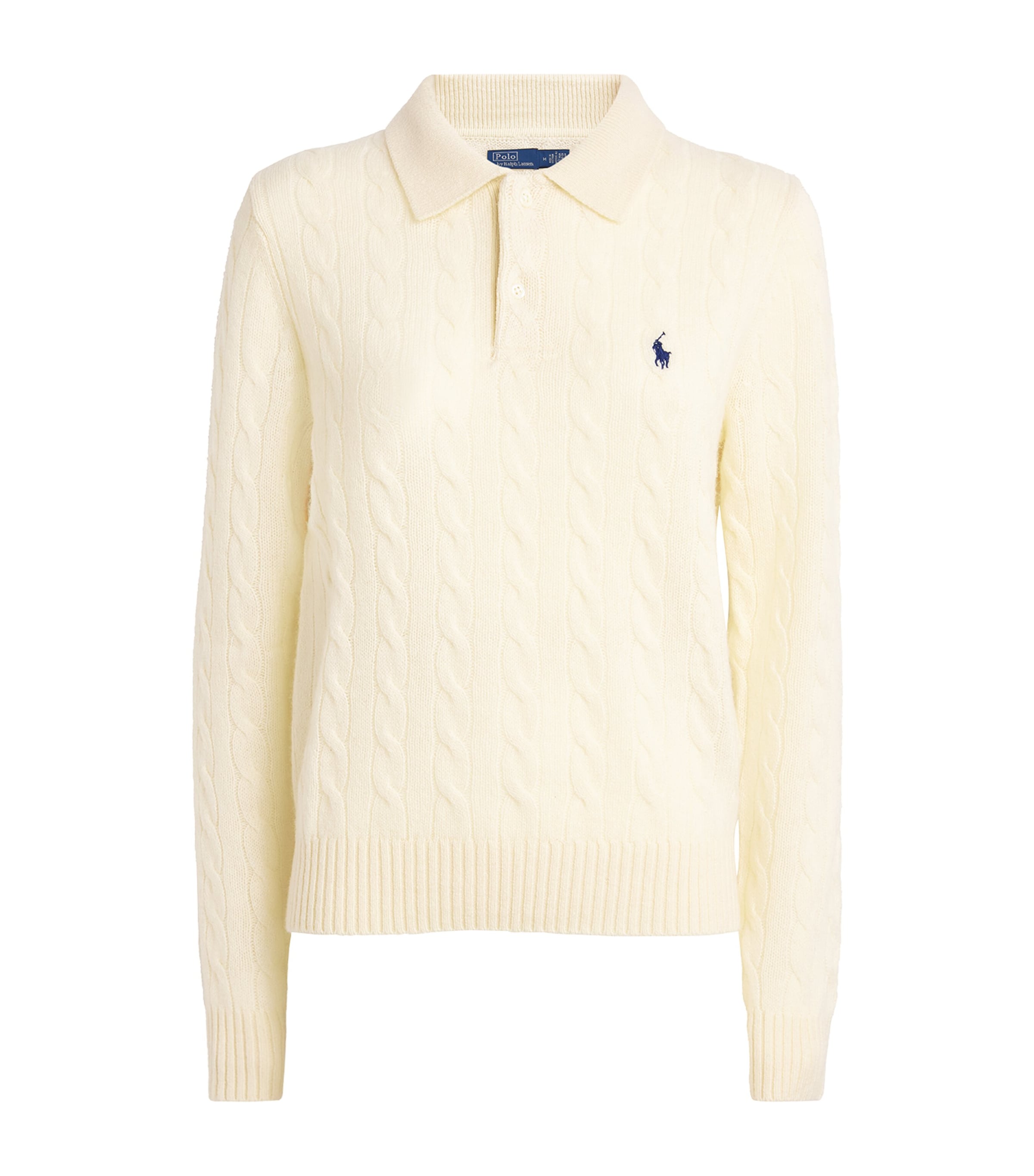 Ivory Wool-Cashmere Cable-Knit Polo Sweater