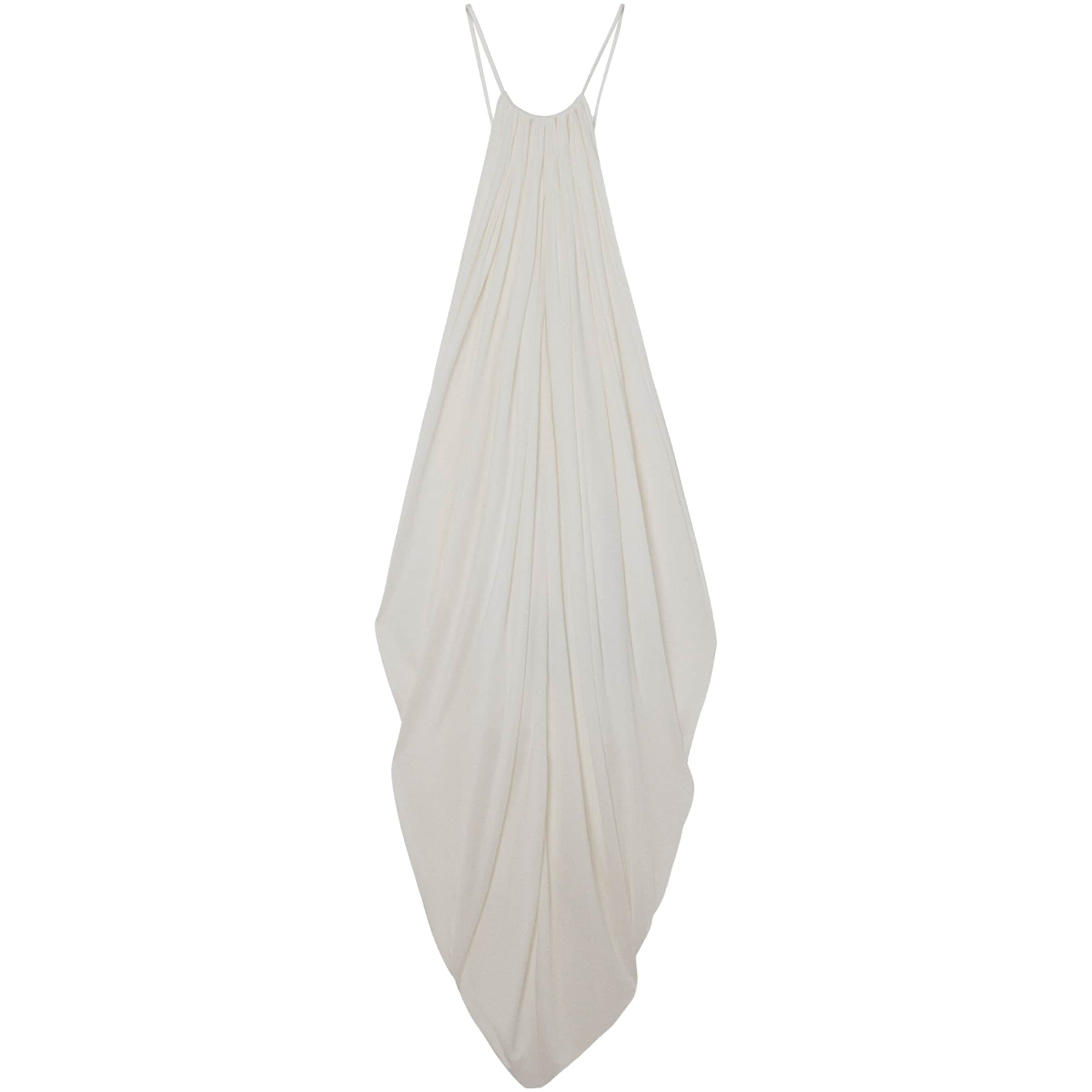 LOEWE White Silk Draped Anagram-Detail Dress