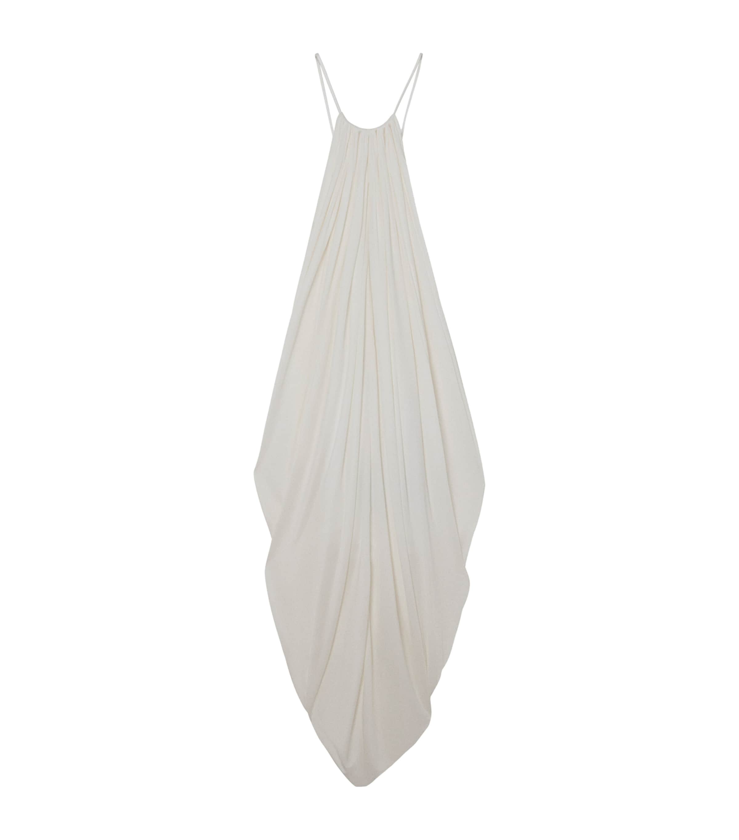 LOEWE White Silk Draped Anagram-Detail Dress