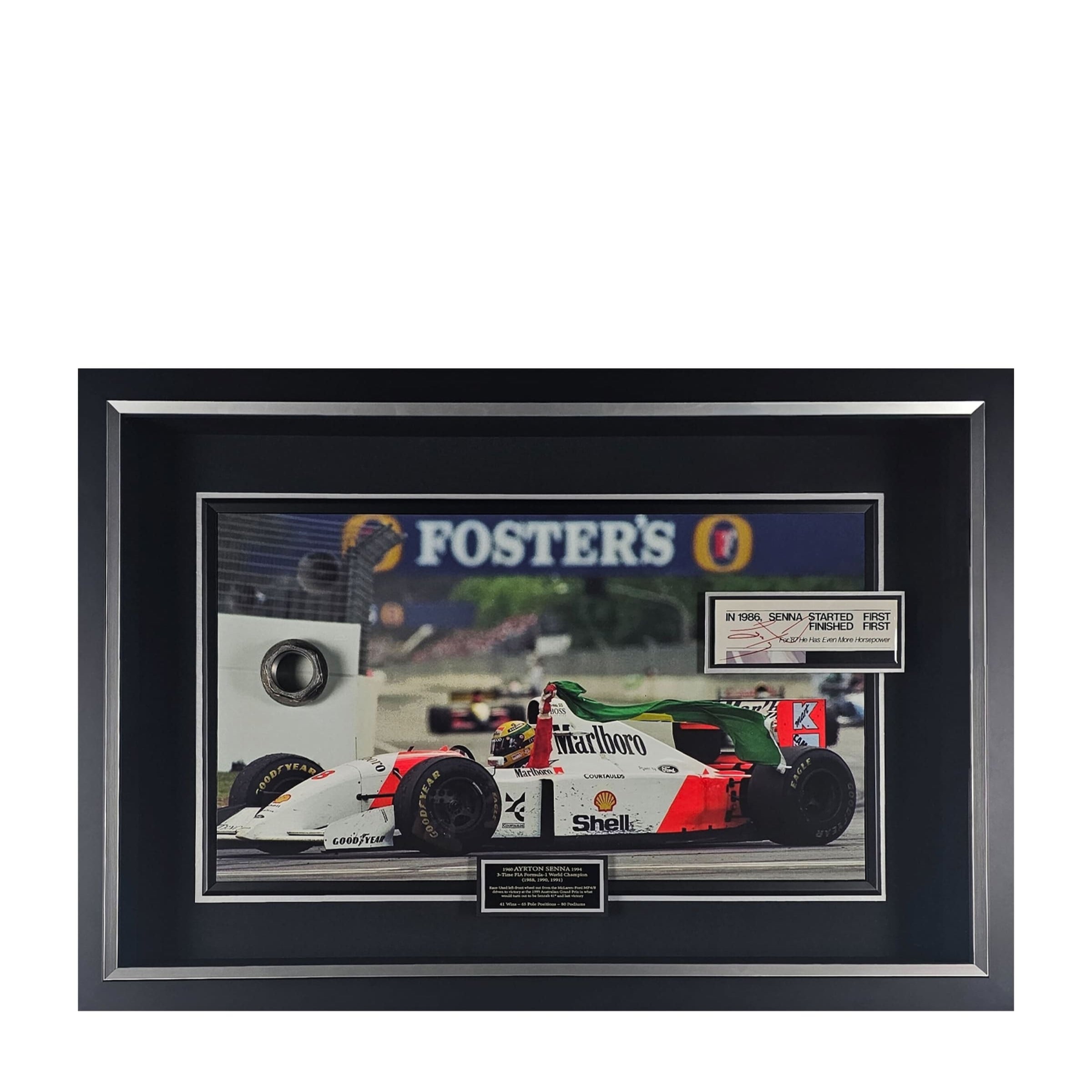 Ayrton Senna Race-Used 1993 Australian Grand Prix Wheelnut Framed Display