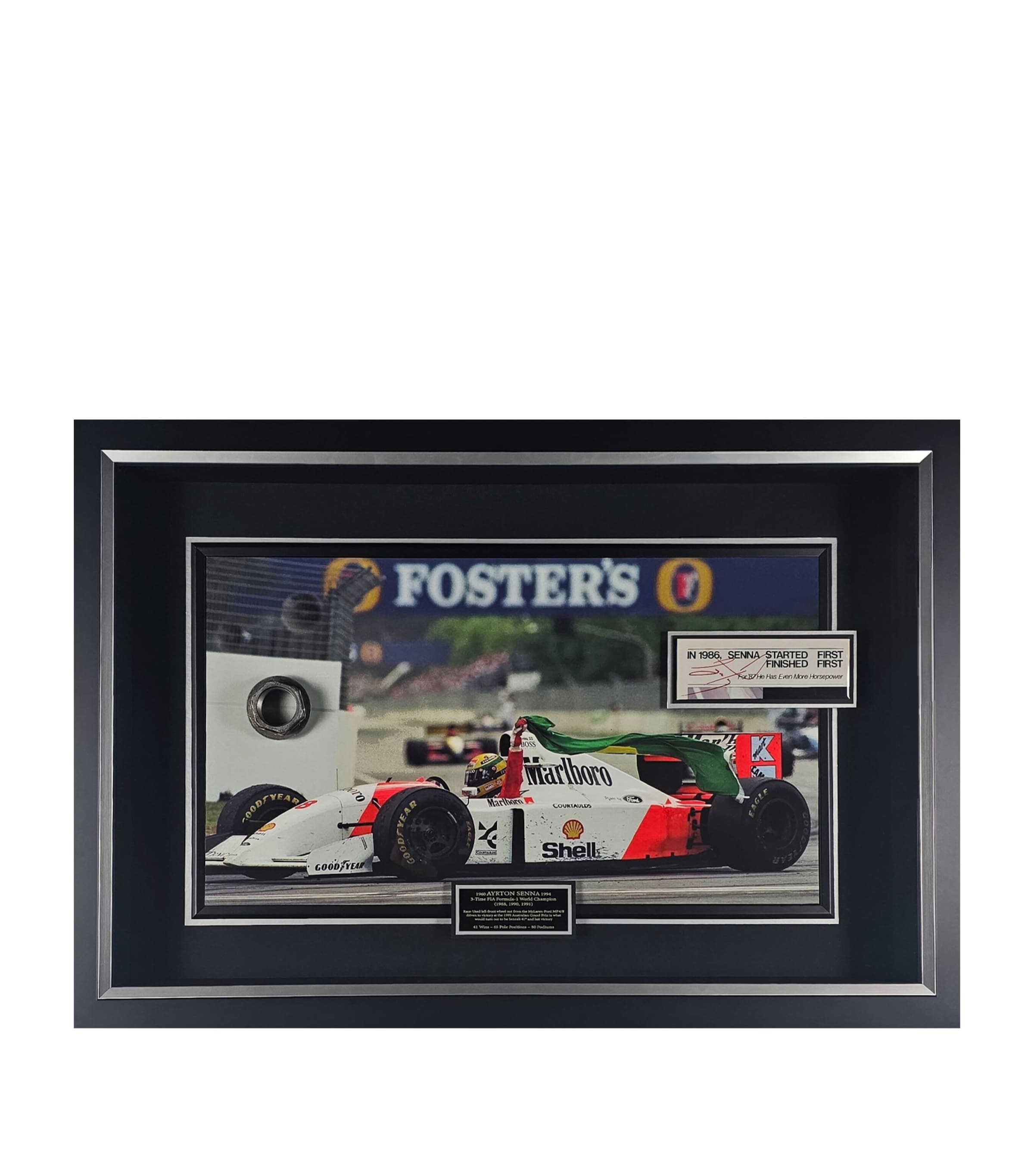 Ayrton Senna Race-Used 1993 Australian Grand Prix Wheelnut Framed Display