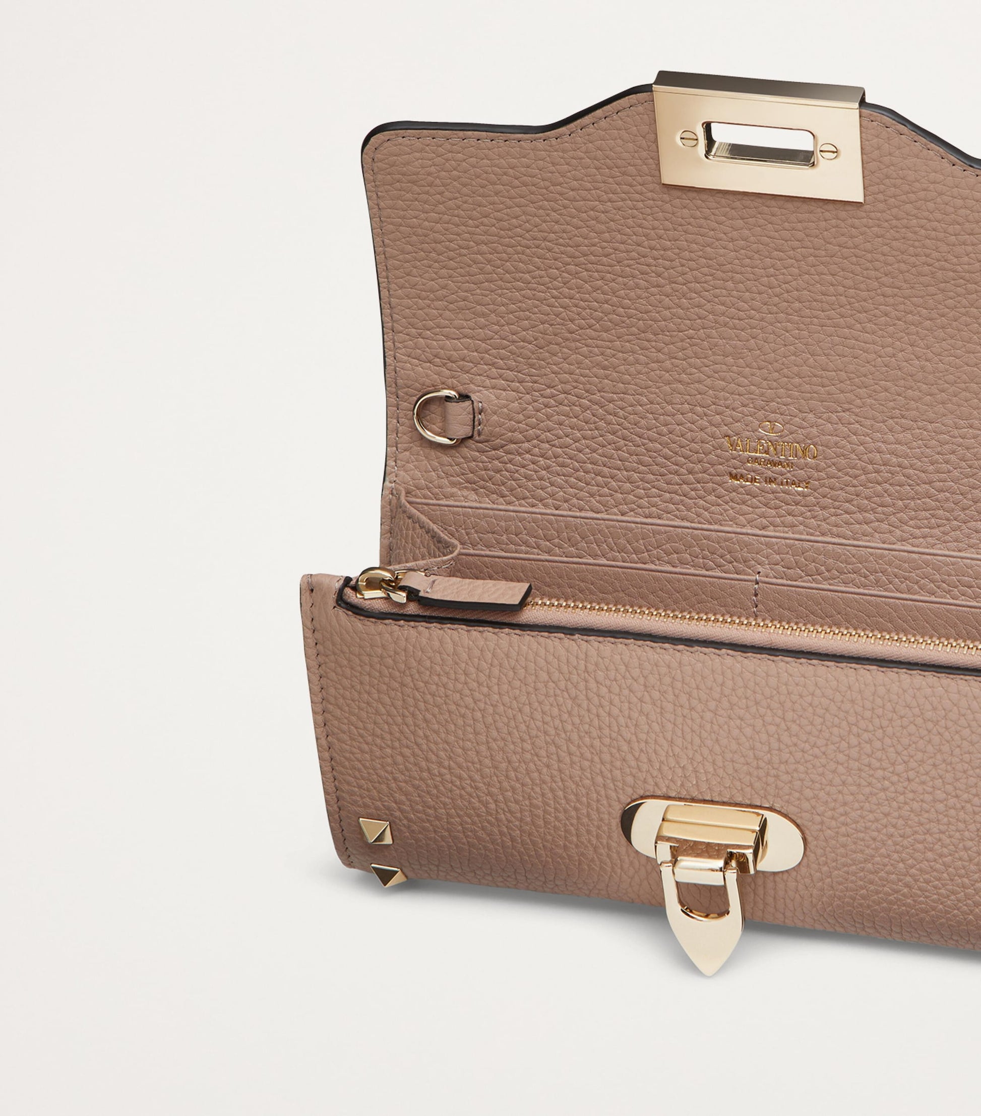 Valentino Garavani Nude Leather Rockstud Chain Wallet