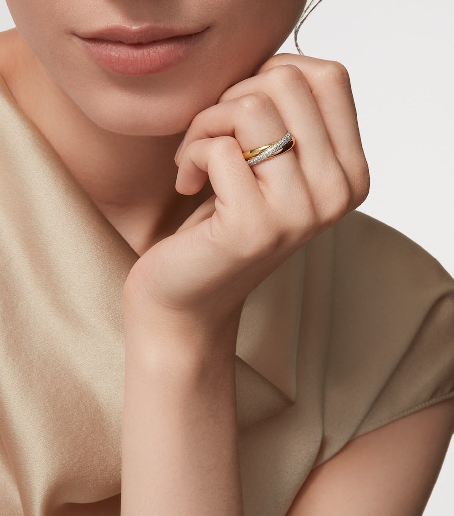 Small White, Yellow, Rose Gold and Diamond Trinity Ring