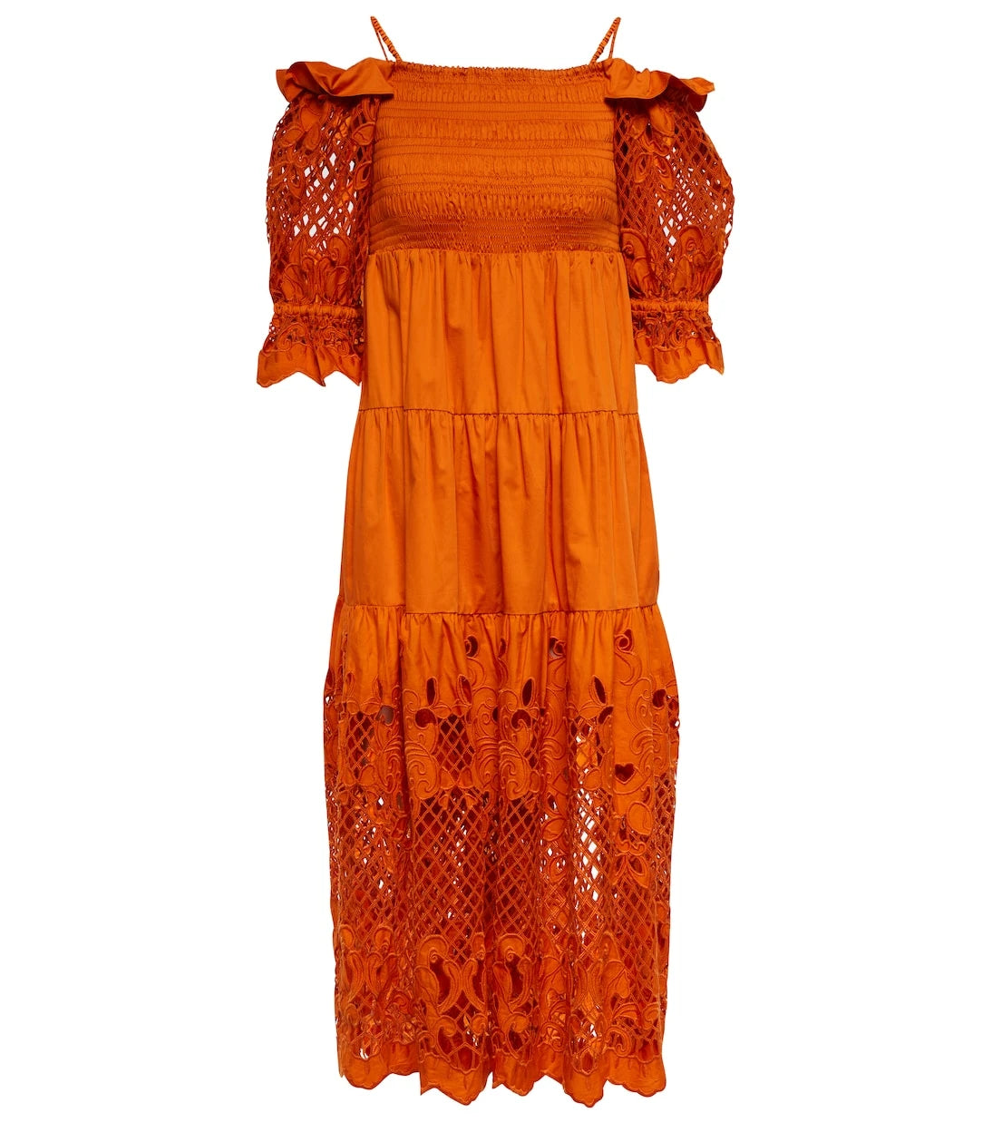 Self-Portrait - Embroidered cotton poplin midi dress