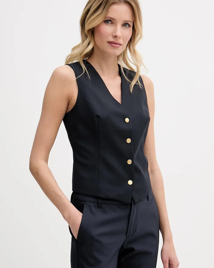 Tommy Hilfiger tek düğmeli yelek kadın yün katkılı