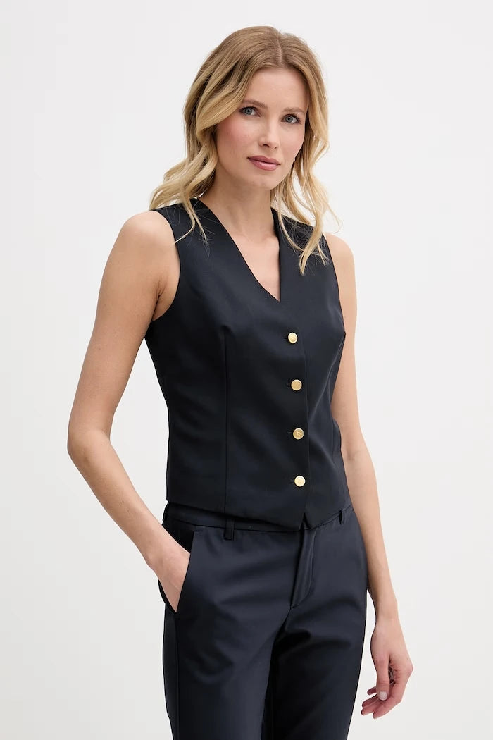 Tommy Hilfiger tek düğmeli yelek kadın yün katkılı