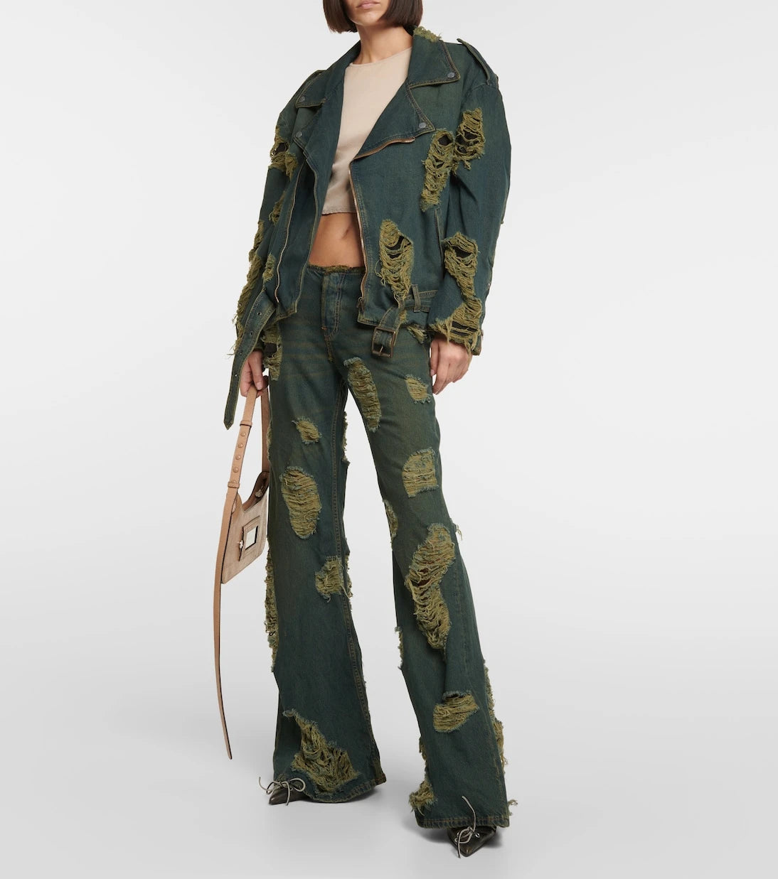 Acne Studios - Distressed denim biker jacket