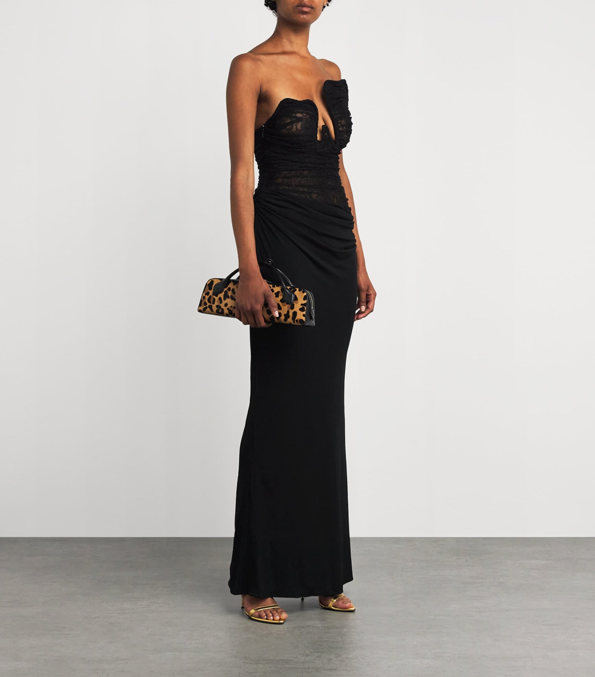 Black Lace-Bustier Strapless Salacia Gown