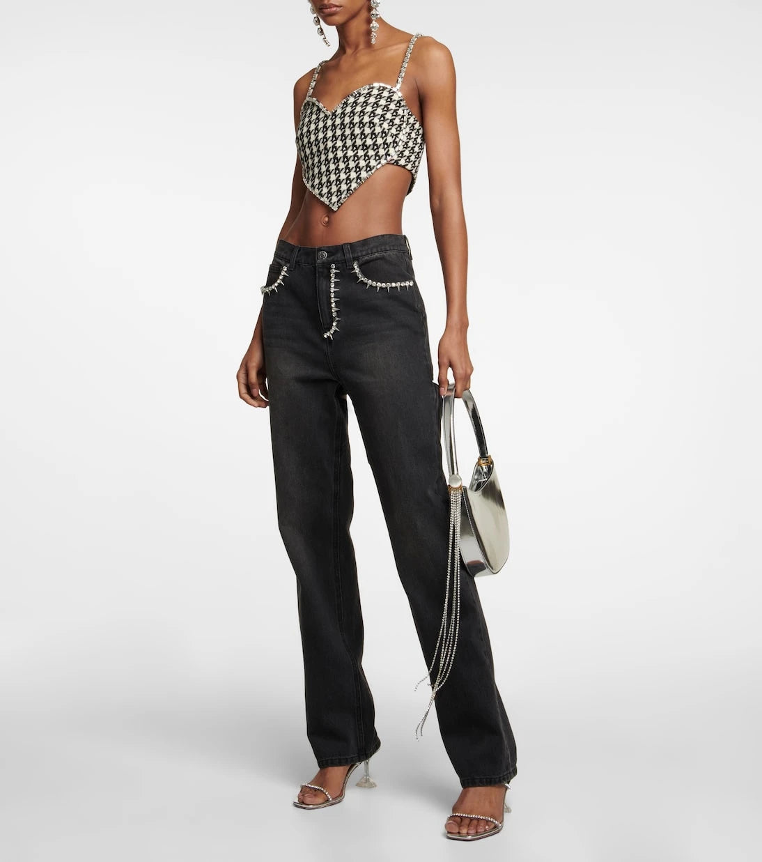 Area - Embellished checked crop top