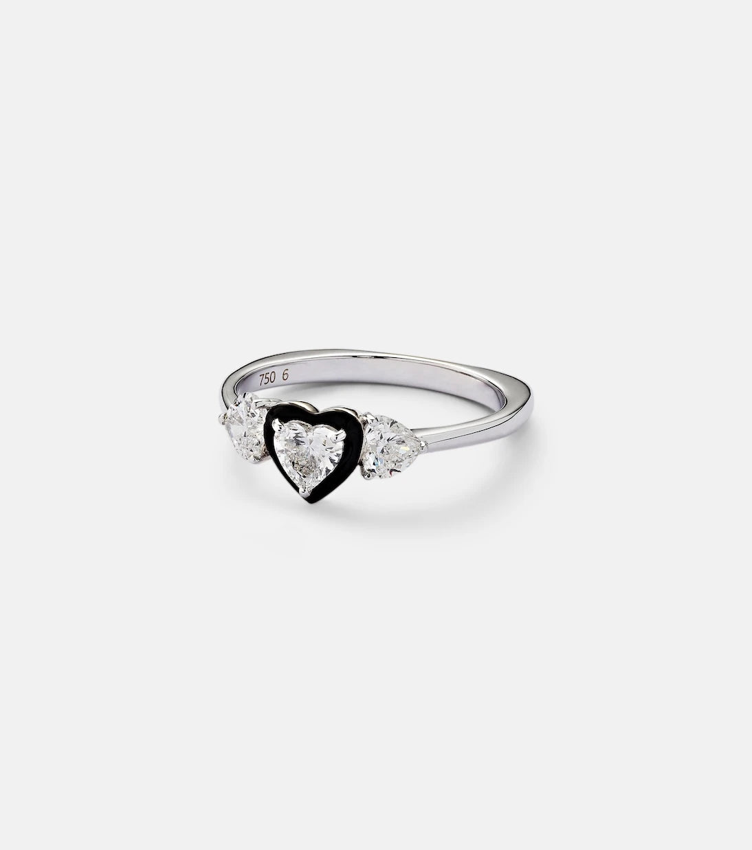 Kamyen - 18kt white gold and enamel pinky ring with diamonds