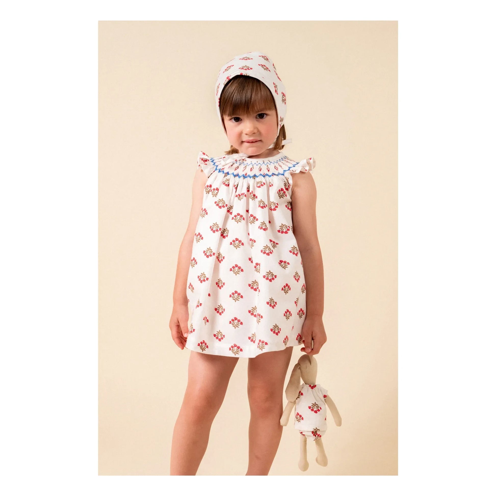 birinit - Monzón Organic Cotton Smocked Blouse and Bloomer Set | White