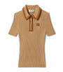 Neutral Cashmere-Blend Suede-Trim Ribbed Polo Shirt