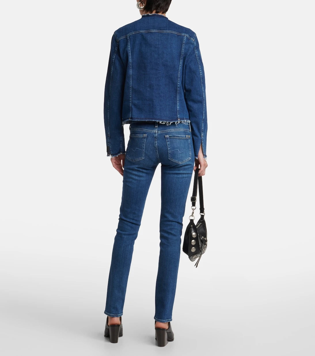 7 For All Mankind - بنطلون جينز بايبير سكيني متوسط الارتفاع
