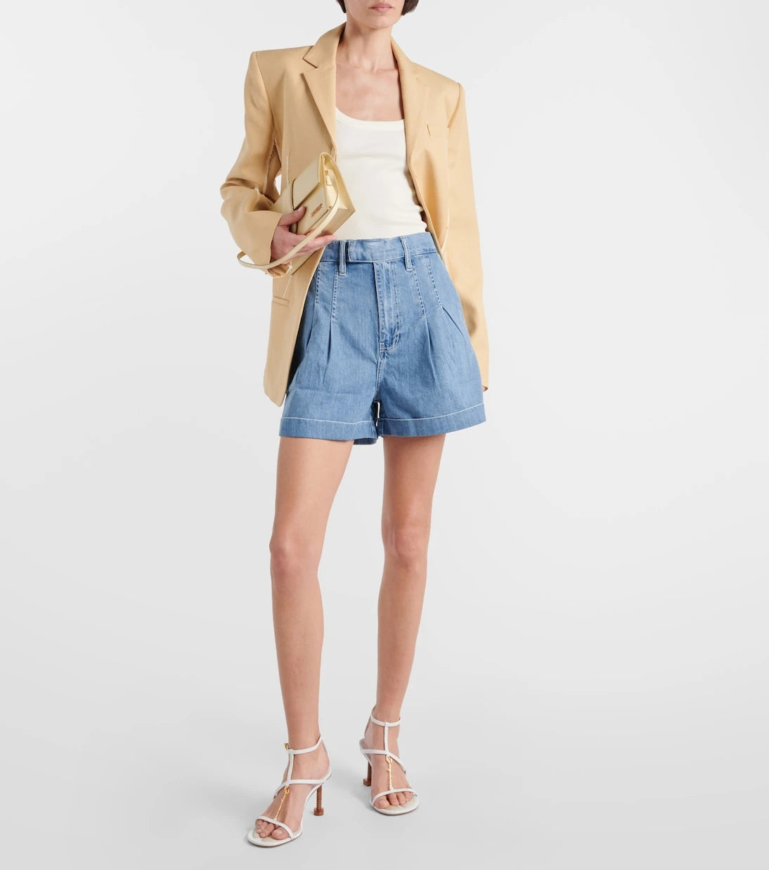 Frame - Pleated denim shorts