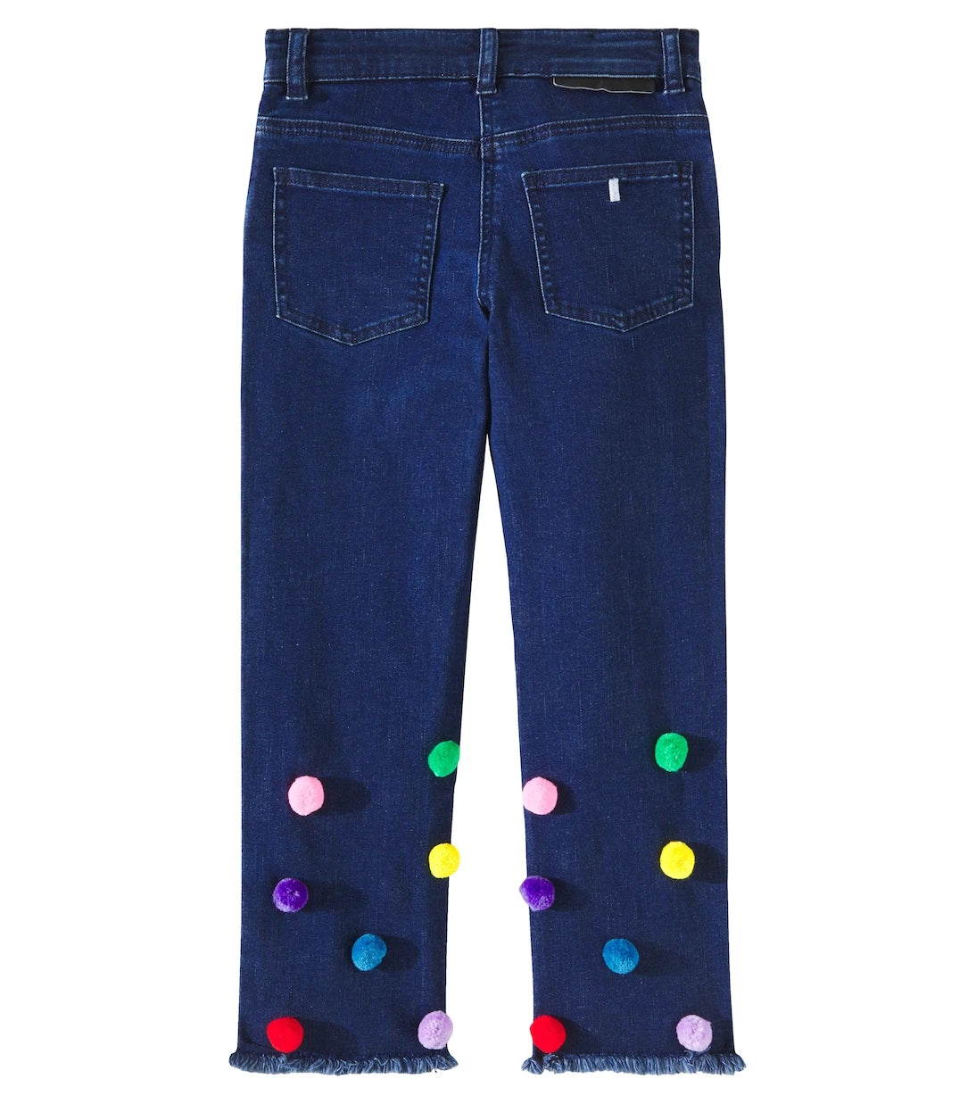Stella McCartney Kids - جينز بقصة مستقيمة ومزين بكرات بوم بوم